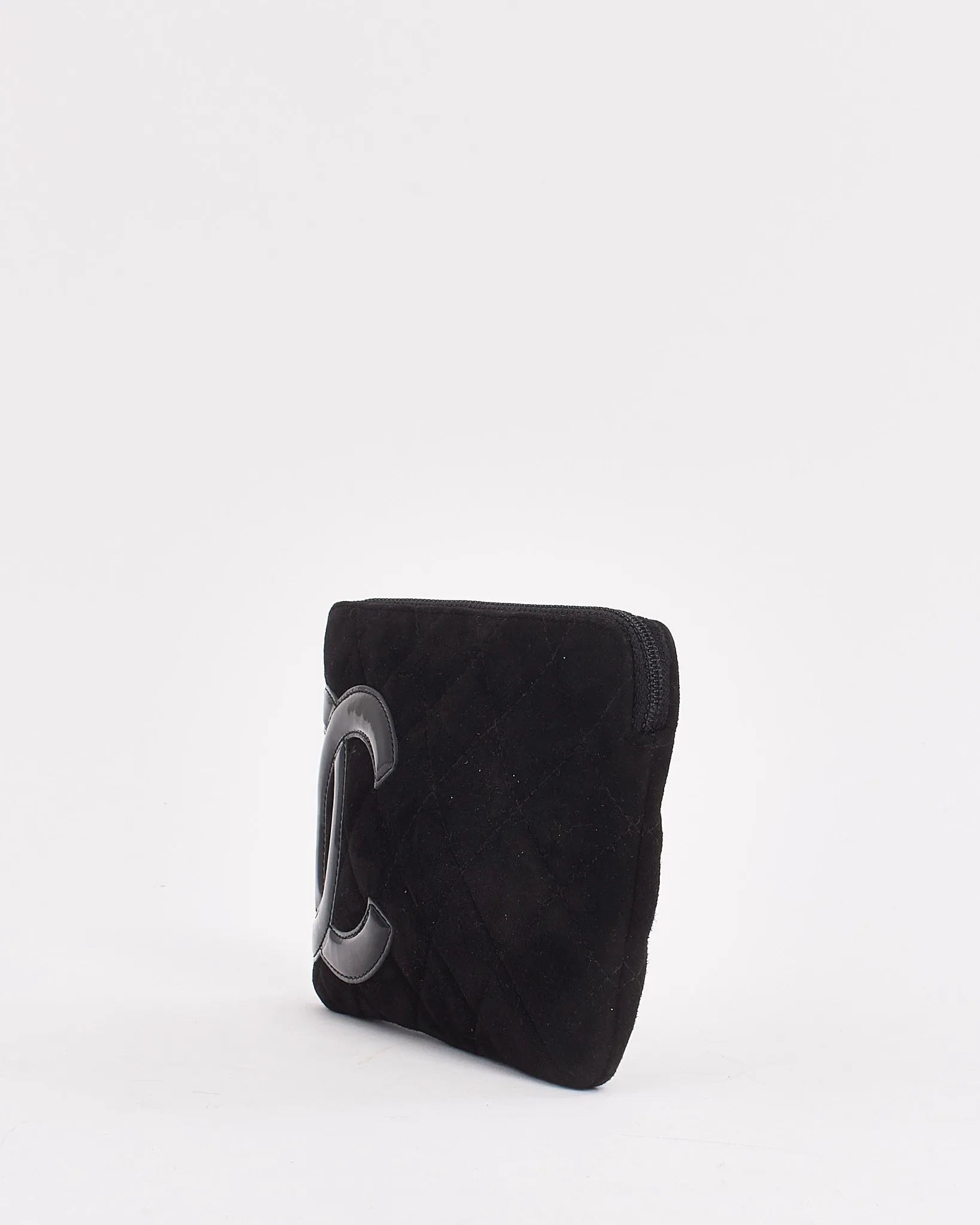 Chanel Black Suede Cambon CC Wristlet Pouch
