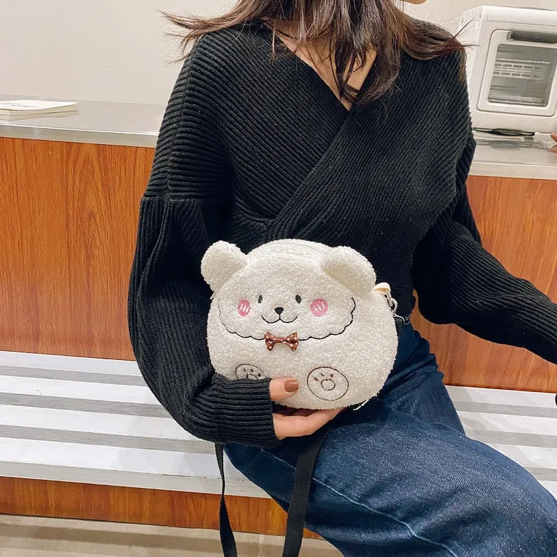 Cute Sweet Cartoon Plush Bear Crossbody Bags