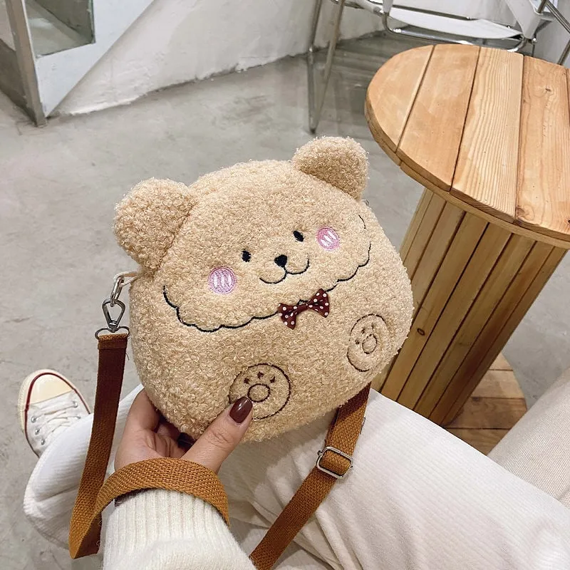 Cute Sweet Cartoon Plush Bear Crossbody Bags