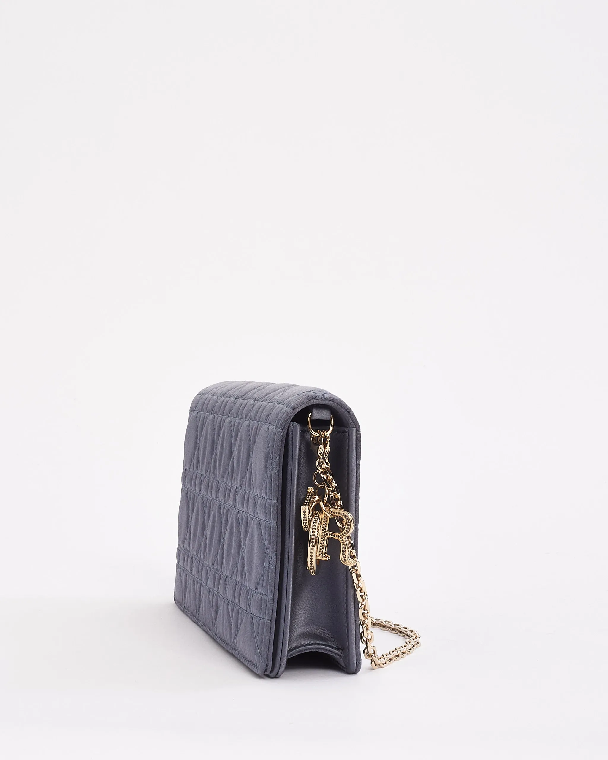 Dior Blue Satin Lady Dior Pouch Wallet on Chain
