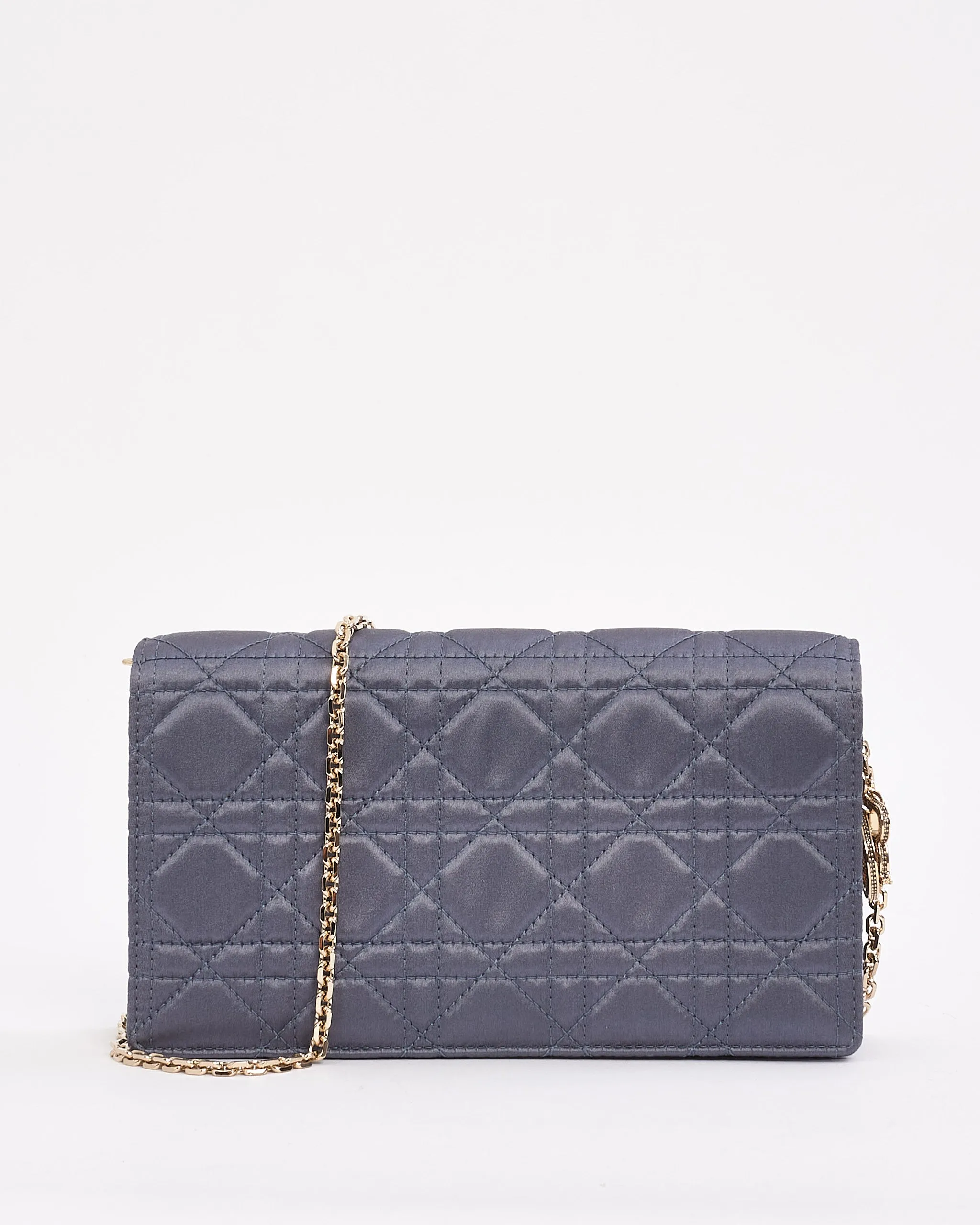 Dior Blue Satin Lady Dior Pouch Wallet on Chain