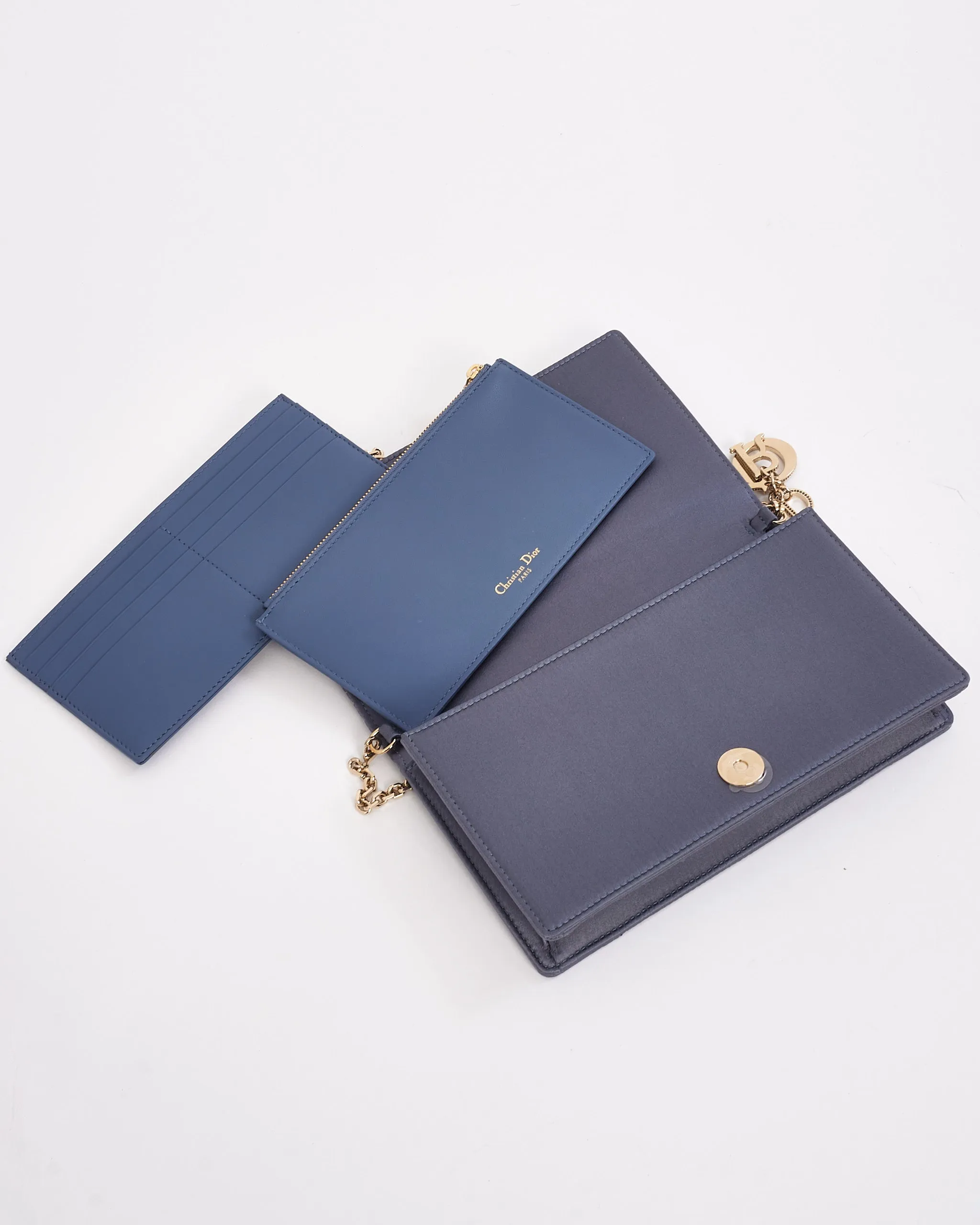 Dior Blue Satin Lady Dior Pouch Wallet on Chain