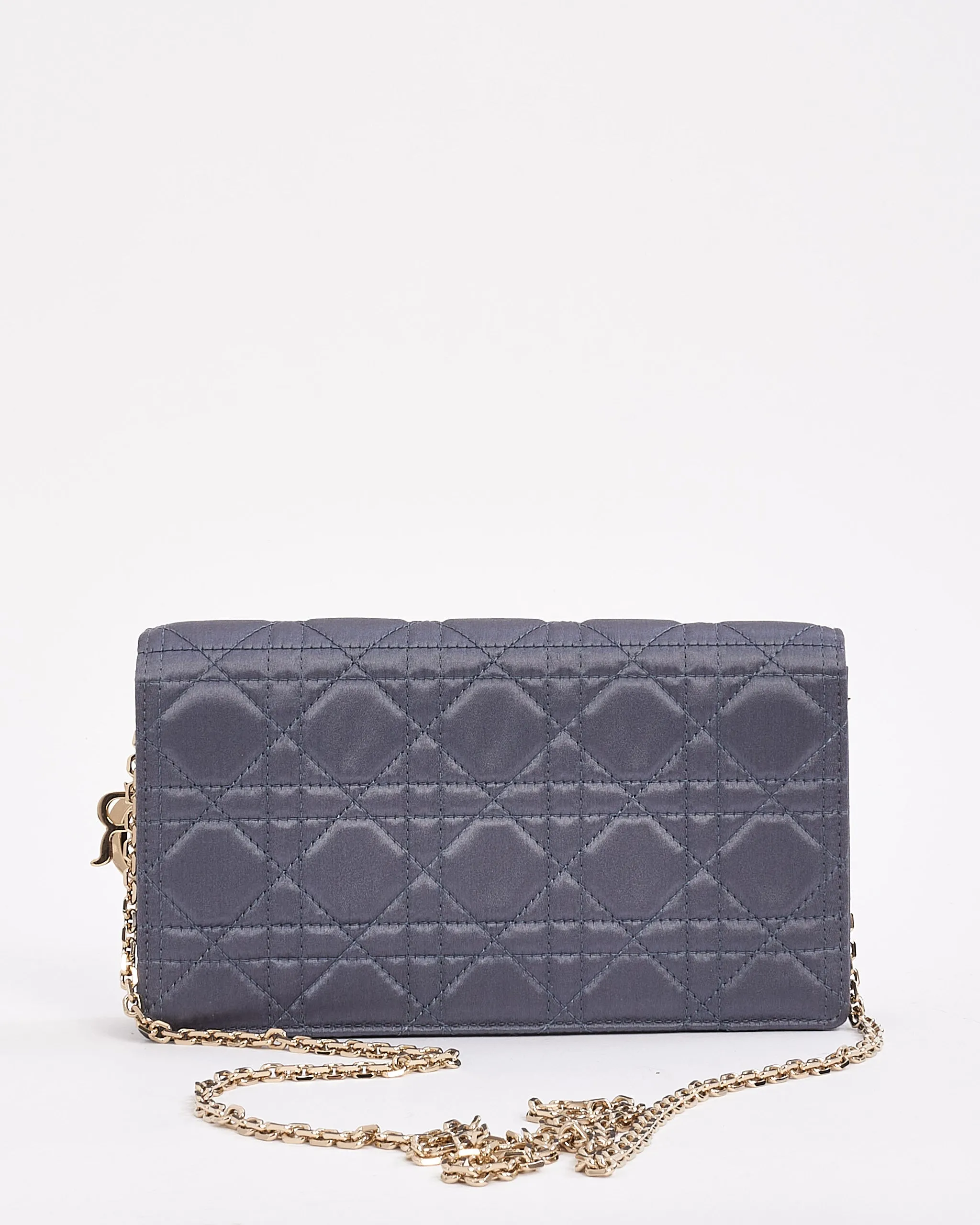Dior Blue Satin Lady Dior Pouch Wallet on Chain