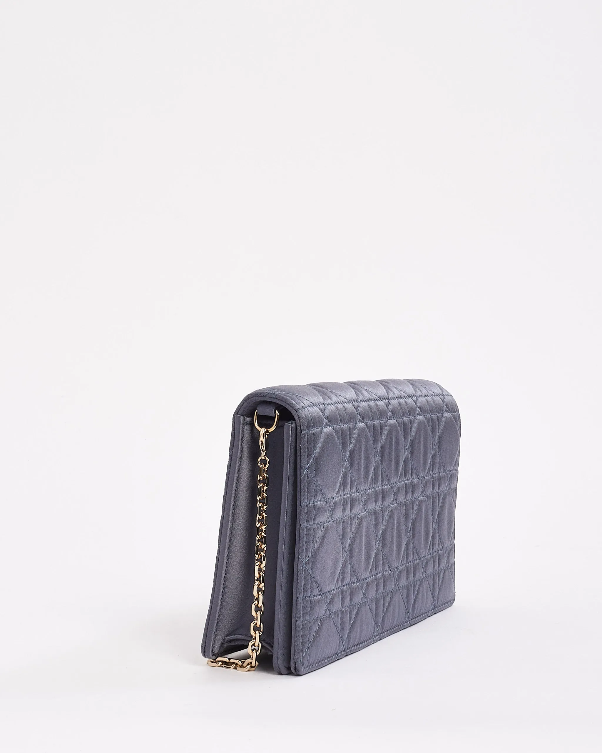 Dior Blue Satin Lady Dior Pouch Wallet on Chain