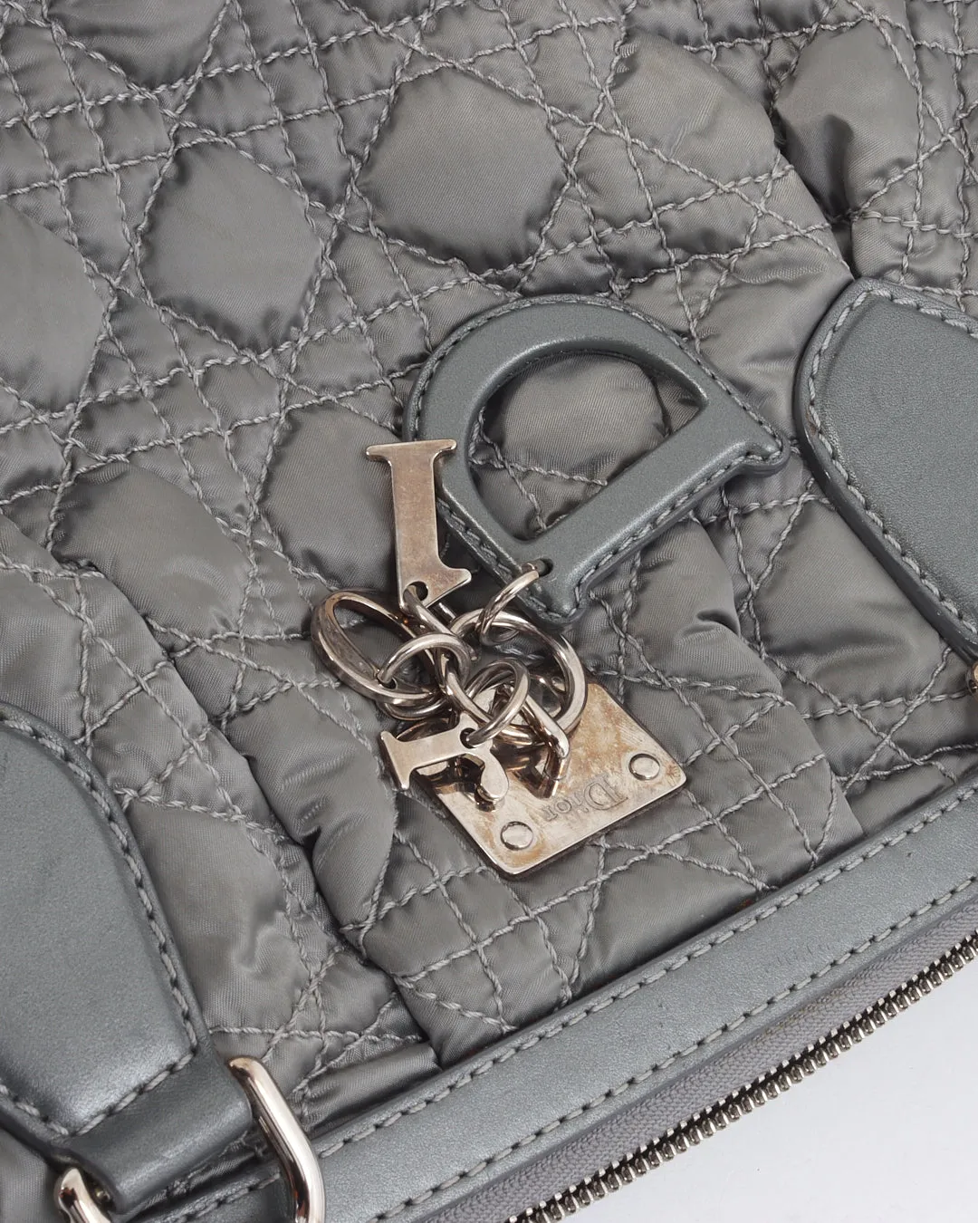 Dior Vintage Grey Satin Mini Lady Boston Braided Handle Bag