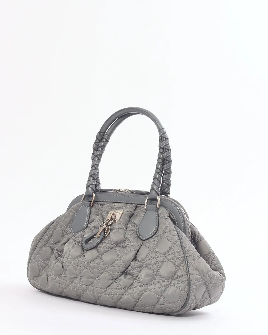 Dior Vintage Grey Satin Mini Lady Boston Braided Handle Bag