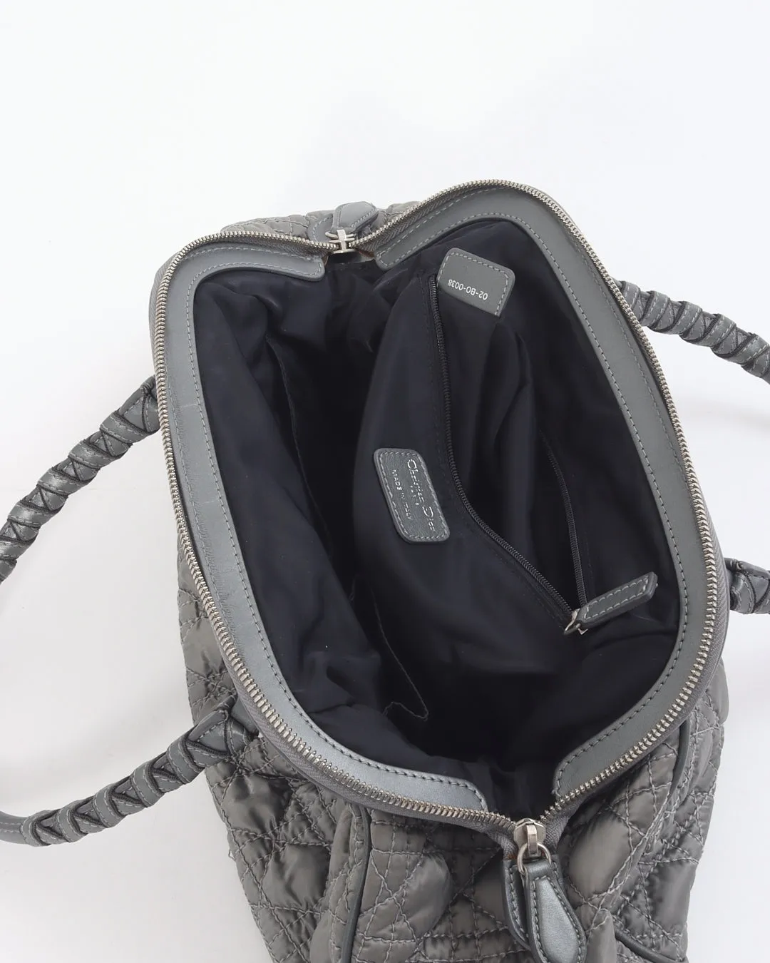 Dior Vintage Grey Satin Mini Lady Boston Braided Handle Bag
