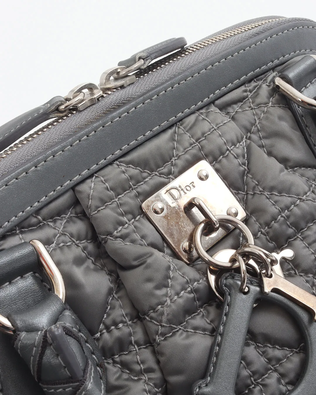 Dior Vintage Grey Satin Mini Lady Boston Braided Handle Bag
