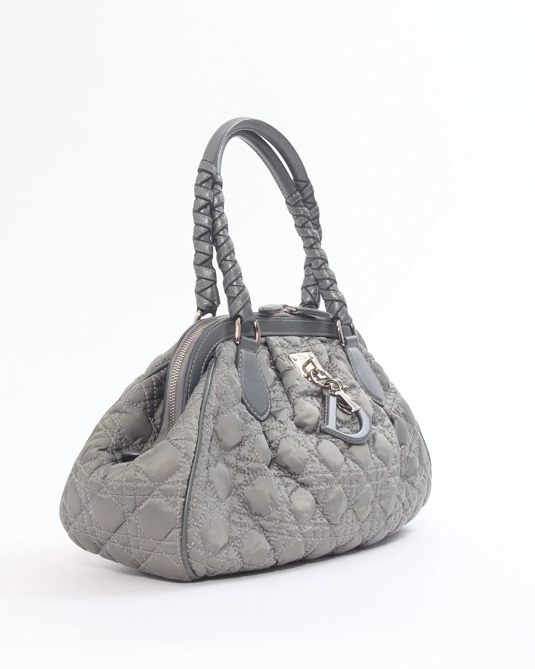 Dior Vintage Grey Satin Mini Lady Boston Braided Handle Bag