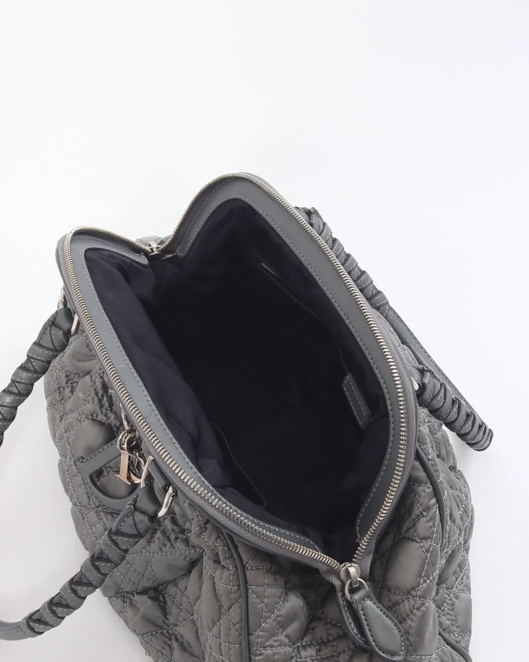 Dior Vintage Grey Satin Mini Lady Boston Braided Handle Bag