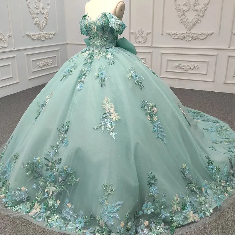 Exquisite Off the Shoulder Sweetheart Ball Gown Quinceanera Dresses with Bowknot