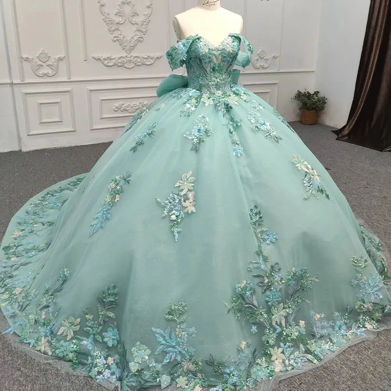 Exquisite Off the Shoulder Sweetheart Ball Gown Quinceanera Dresses with Bowknot