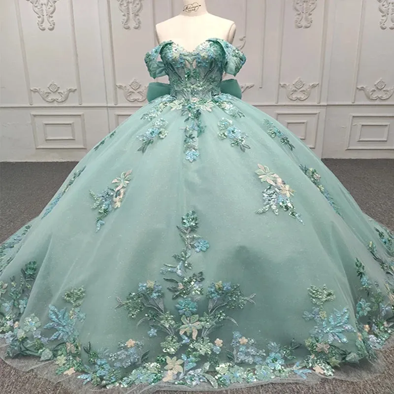 Exquisite Off the Shoulder Sweetheart Ball Gown Quinceanera Dresses with Bowknot