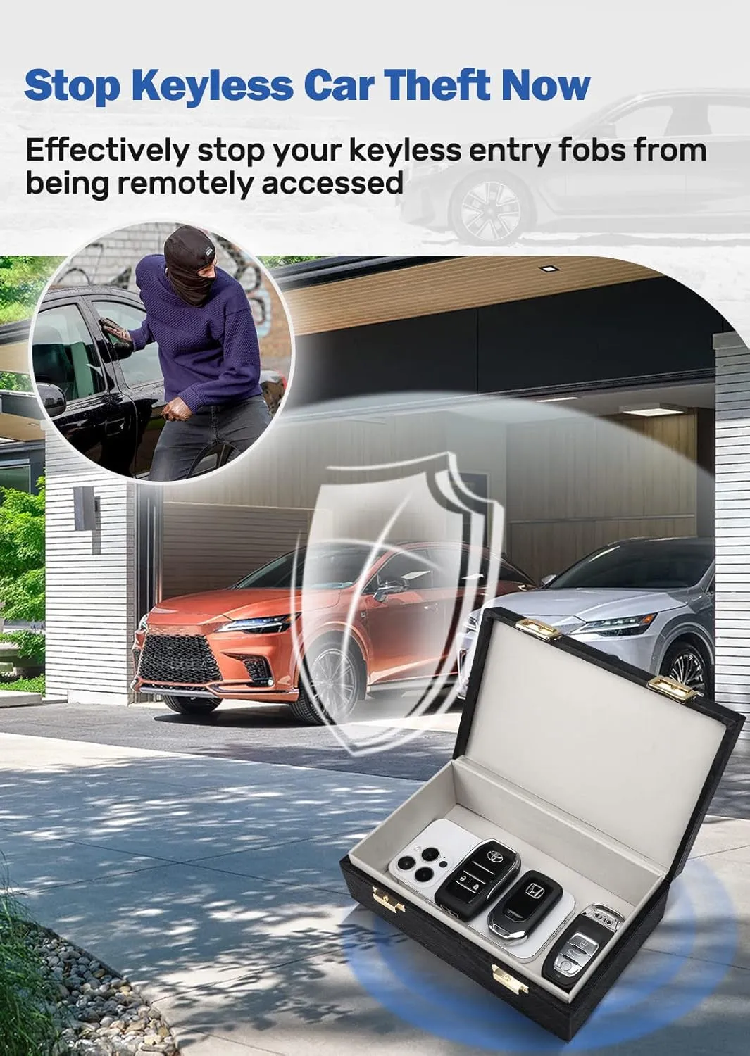 Faraday Box & 2 Pack Faraday Bag, Faraday Cage Key Fob Protector, Signal Blocking Box Faraday Key Fob Protector anti Theft Faraday Pouch for Car Keys Keyless Entry Car Key Protector