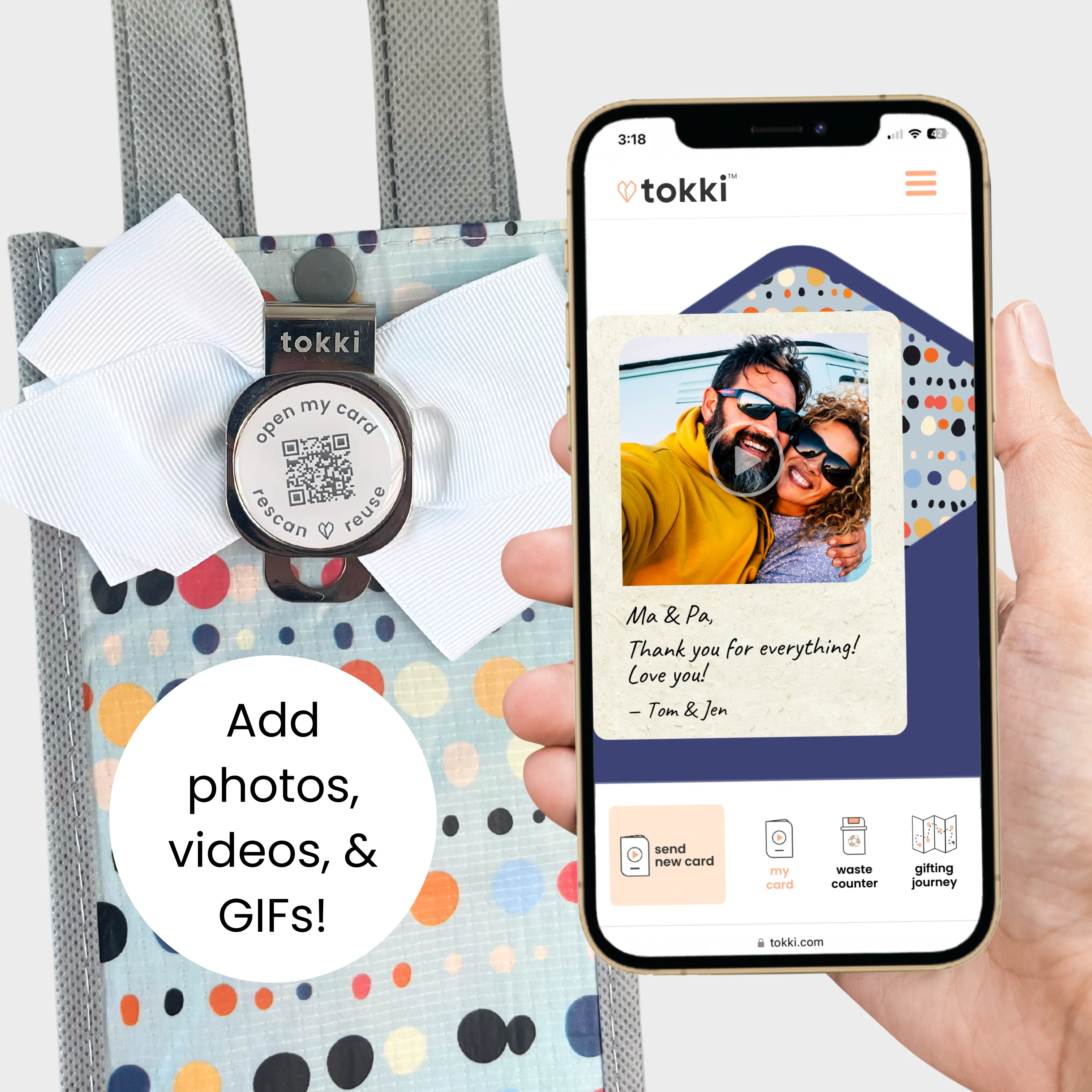 Frosty & Festive Bundle | 9-Pack Reusable Gift Bags with Handles and Built-In QR Greeting Cards