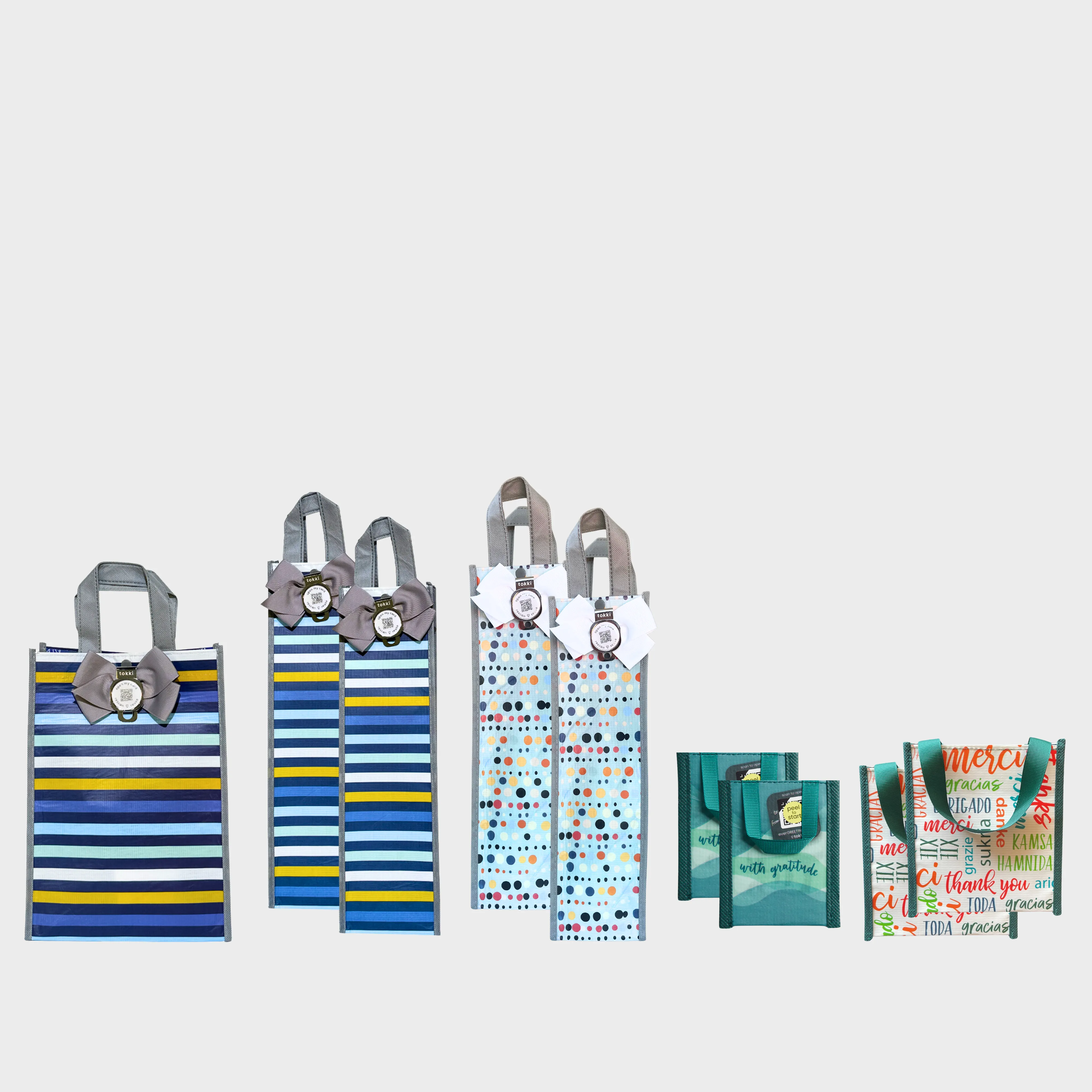Frosty & Festive Bundle | 9-Pack Reusable Gift Bags with Handles and Built-In QR Greeting Cards