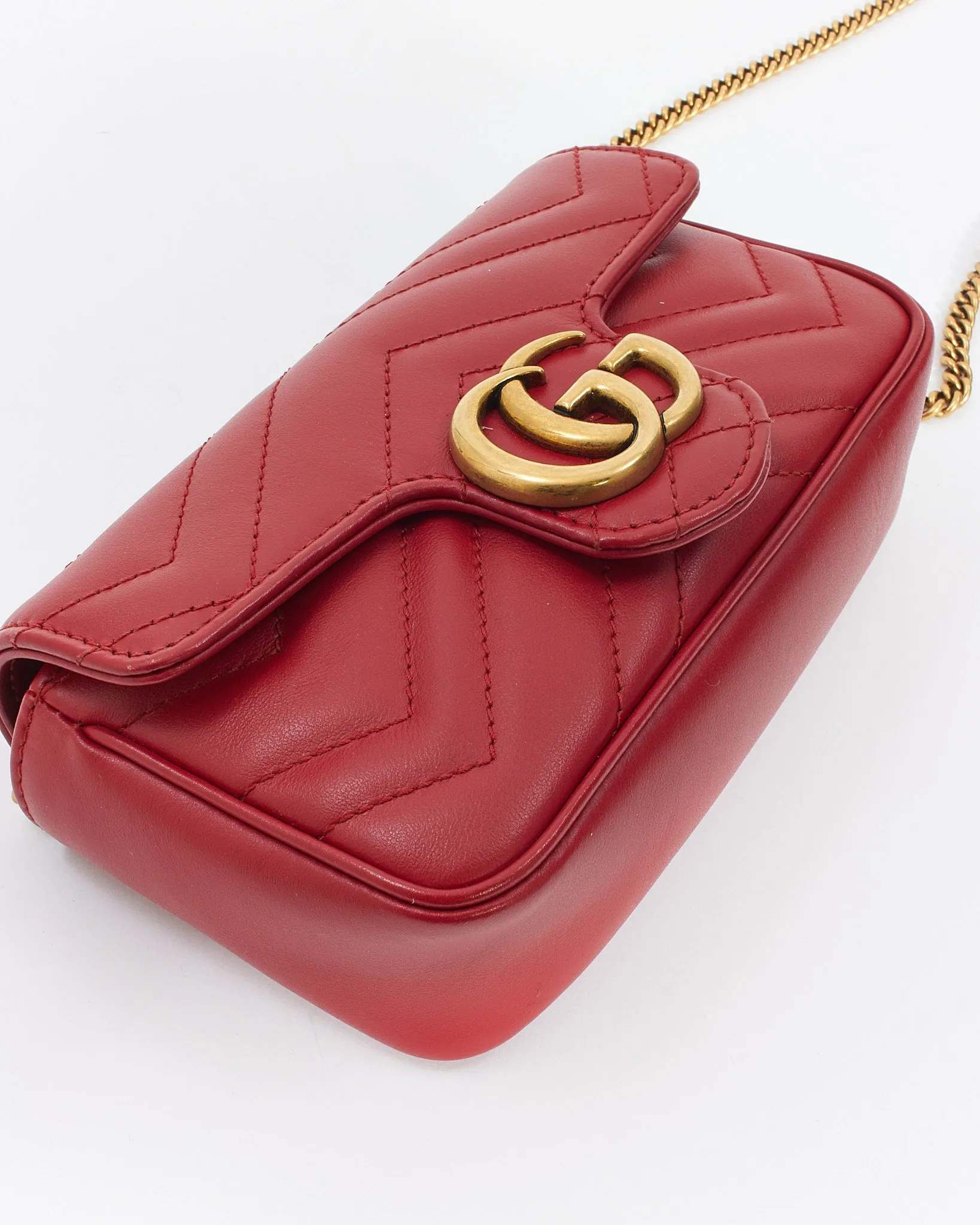 Gucci Red Leather GG Marmont Super Mini Bag