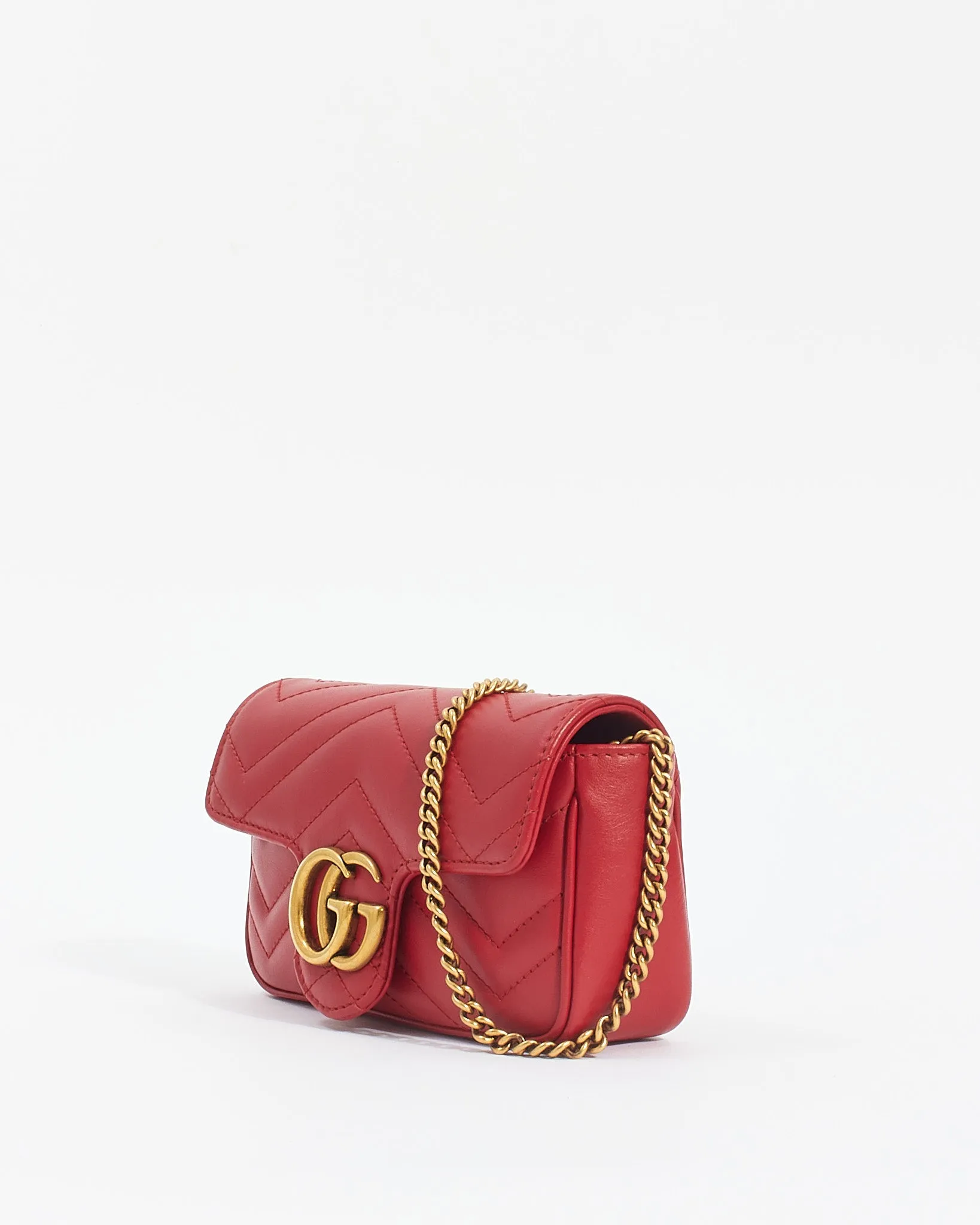 Gucci Red Leather GG Marmont Super Mini Bag