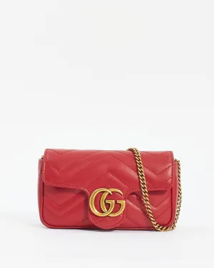 Gucci Red Leather GG Marmont Super Mini Bag