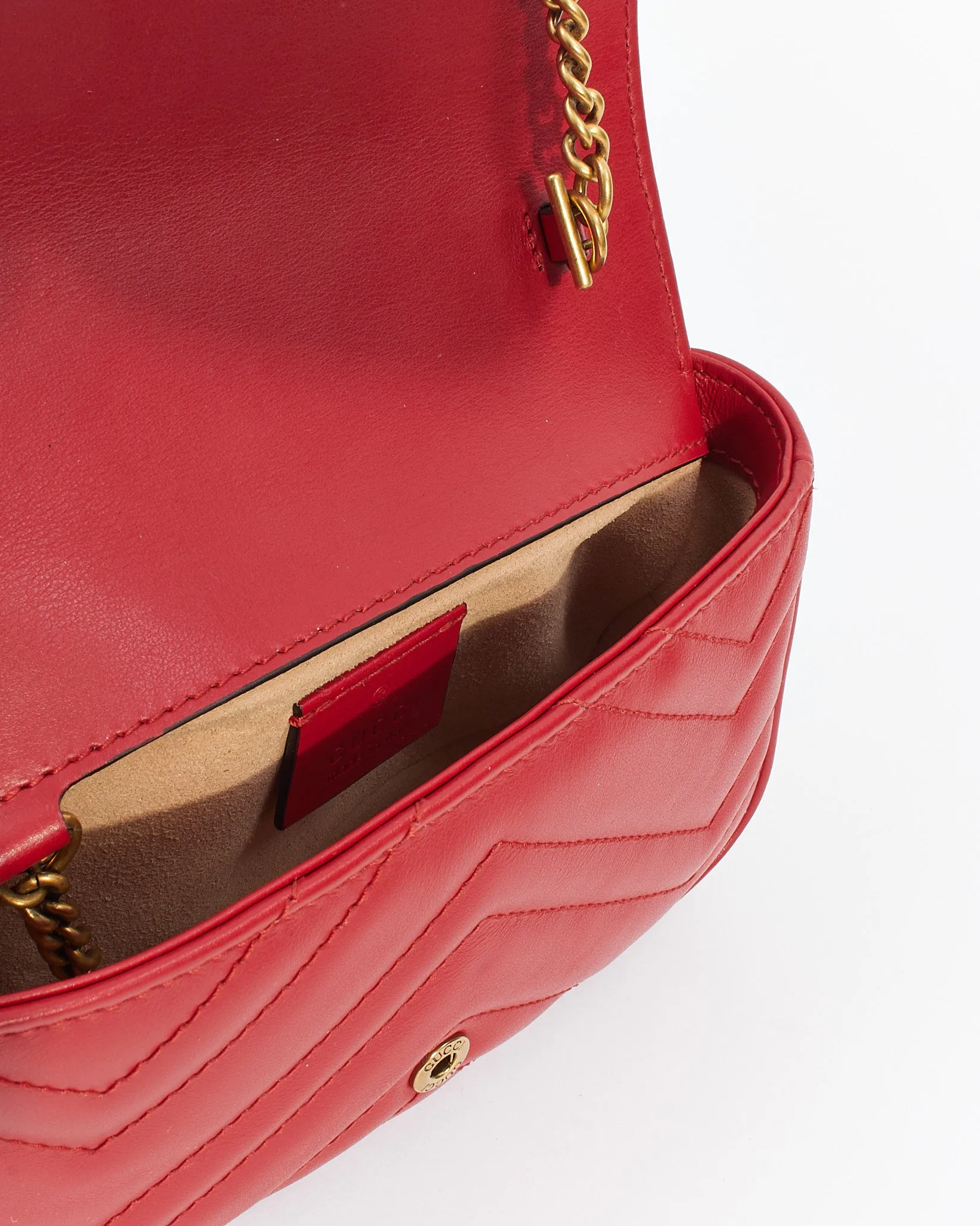 Gucci Red Leather GG Marmont Super Mini Bag