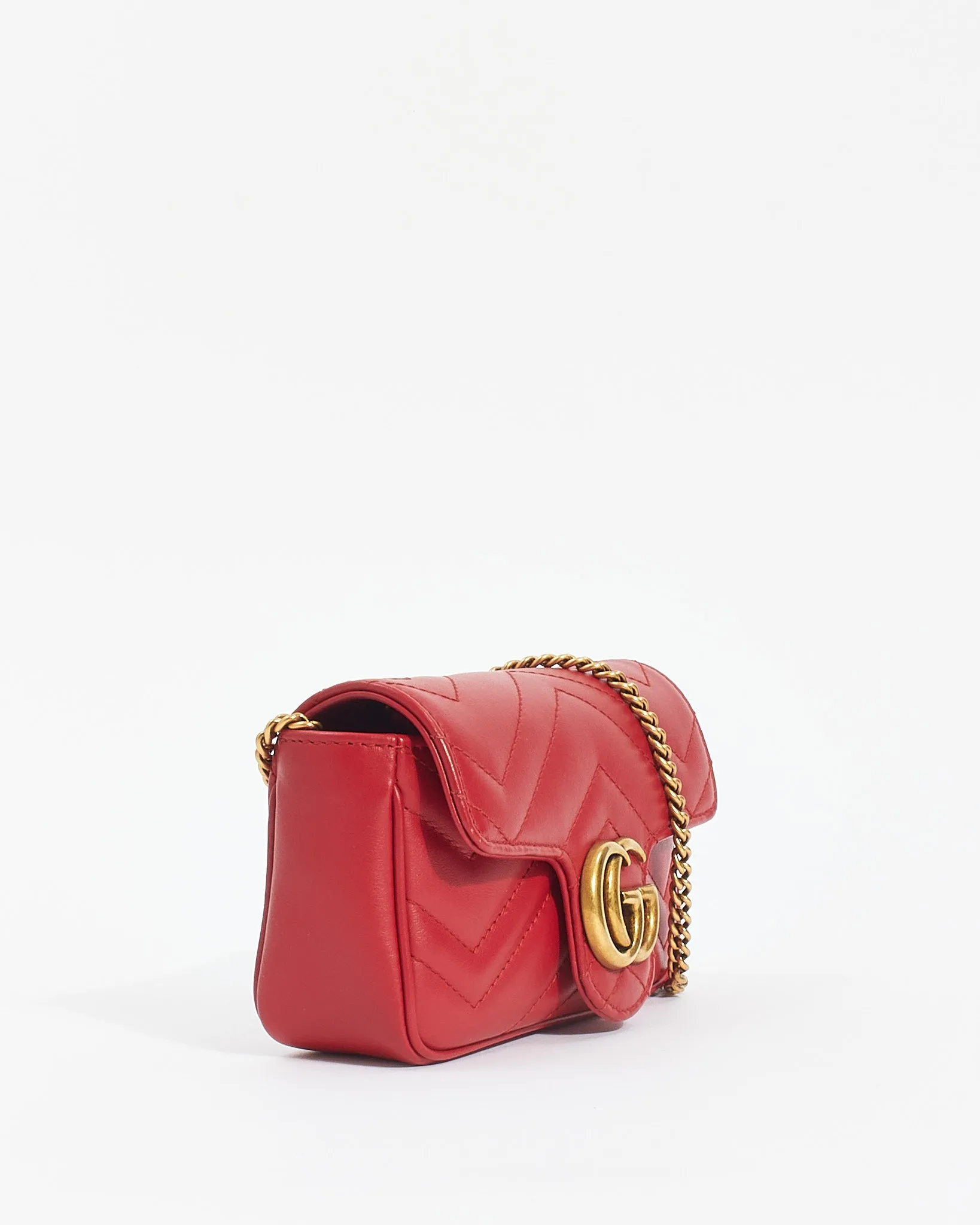 Gucci Red Leather GG Marmont Super Mini Bag
