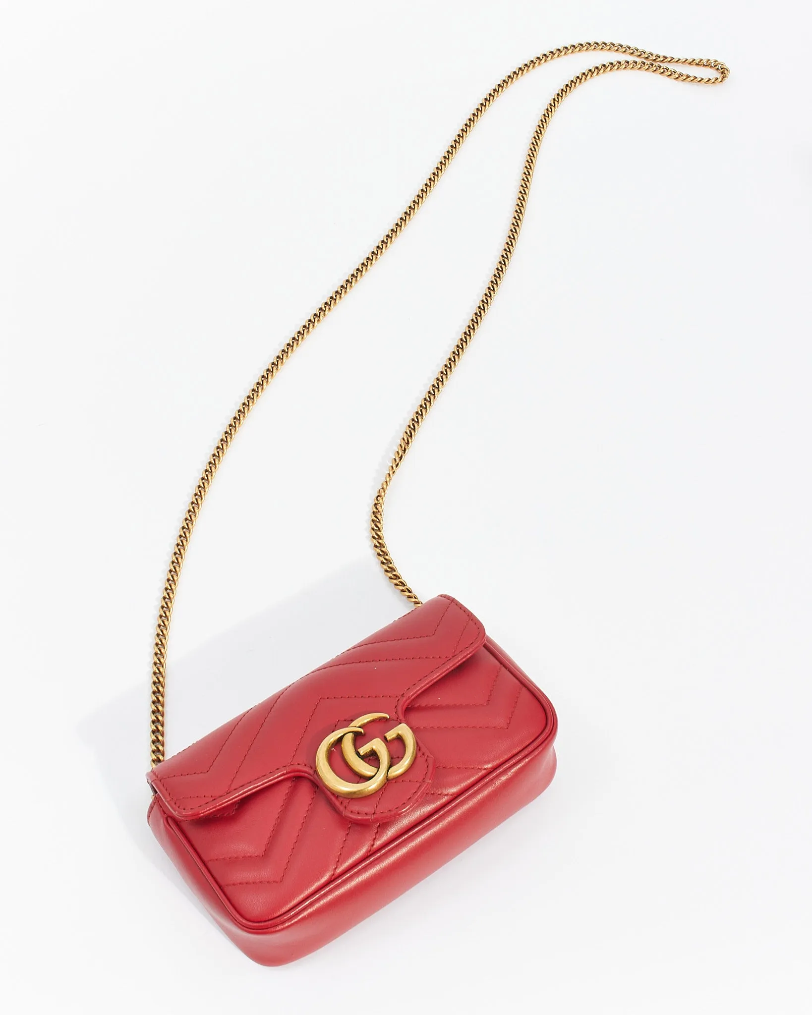 Gucci Red Leather GG Marmont Super Mini Bag