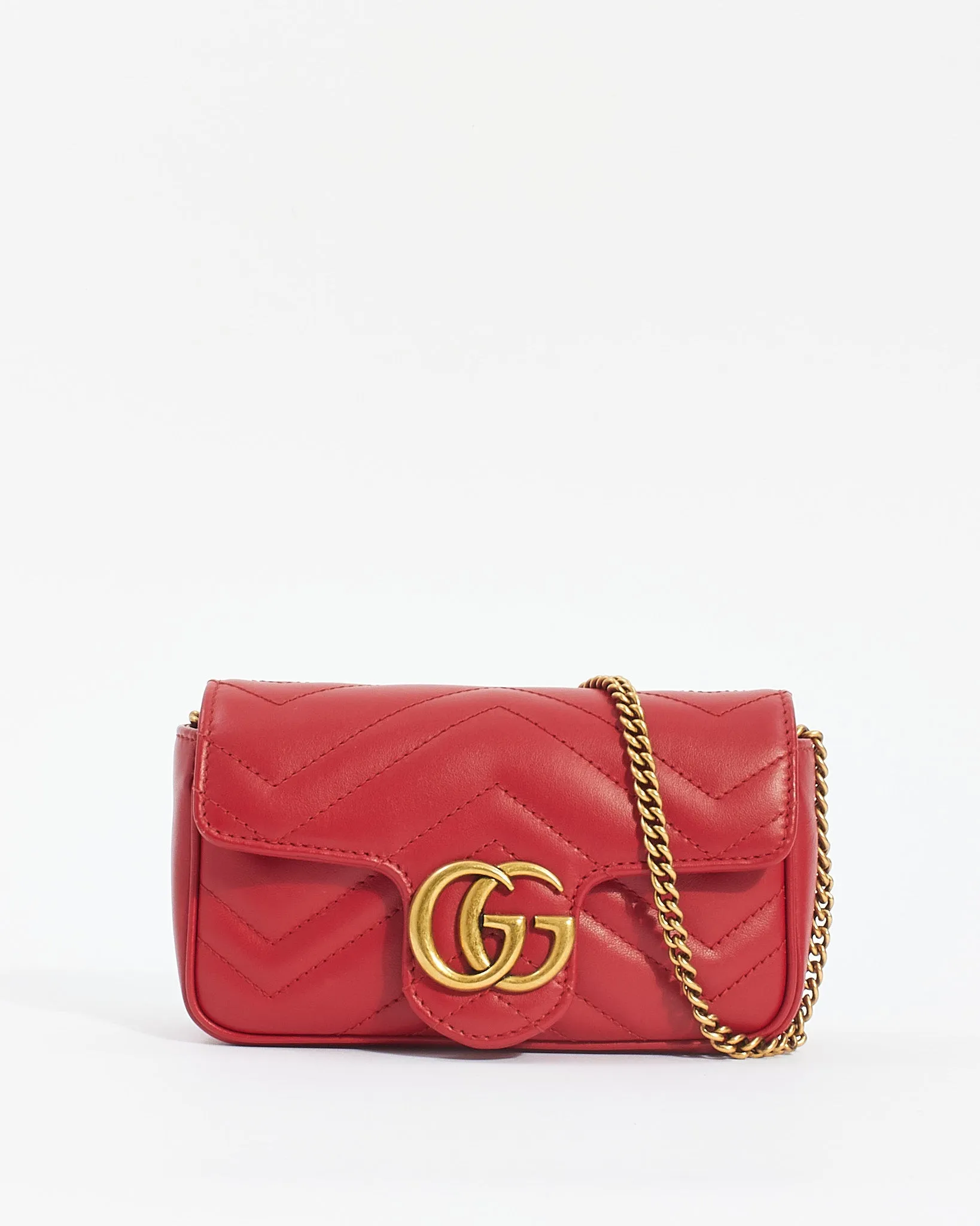 Gucci Red Leather GG Marmont Super Mini Bag