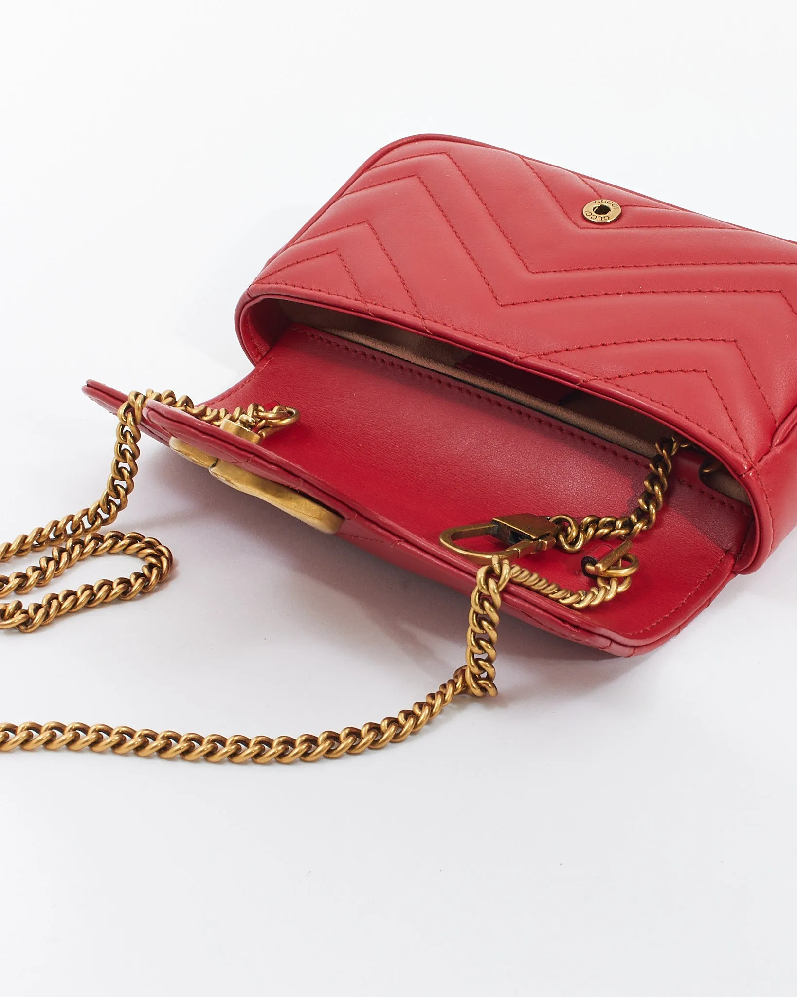 Gucci Red Leather GG Marmont Super Mini Bag