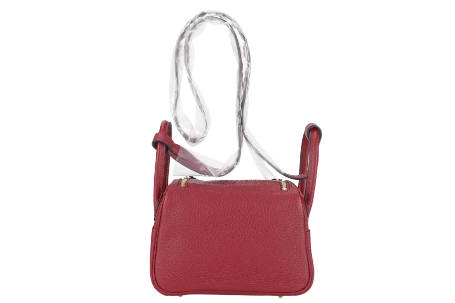 HERMES LINDY MINI 20 STAMP Y (YEAR 2020) ROUGE GRENAT CLEMENCE LEATHER GOLD HARDWARE WITH DUST COVER AND BOX