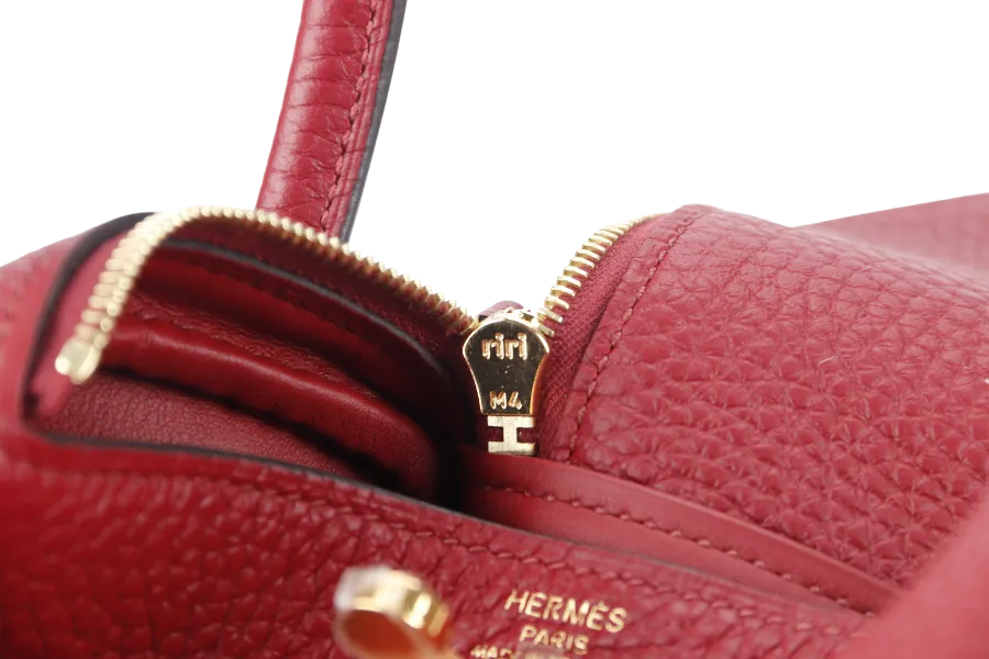 HERMES LINDY MINI 20 STAMP Y (YEAR 2020) ROUGE GRENAT CLEMENCE LEATHER GOLD HARDWARE WITH DUST COVER AND BOX