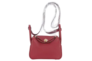 HERMES LINDY MINI 20 STAMP Y (YEAR 2020) ROUGE GRENAT CLEMENCE LEATHER GOLD HARDWARE WITH DUST COVER AND BOX