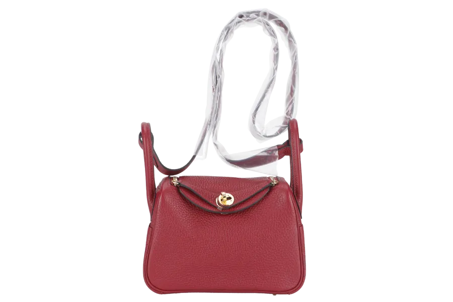 HERMES LINDY MINI 20 STAMP Y (YEAR 2020) ROUGE GRENAT CLEMENCE LEATHER GOLD HARDWARE WITH DUST COVER AND BOX