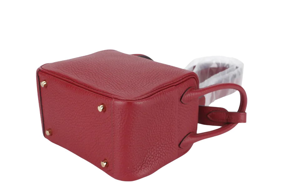 HERMES LINDY MINI 20 STAMP Y (YEAR 2020) ROUGE GRENAT CLEMENCE LEATHER GOLD HARDWARE WITH DUST COVER AND BOX