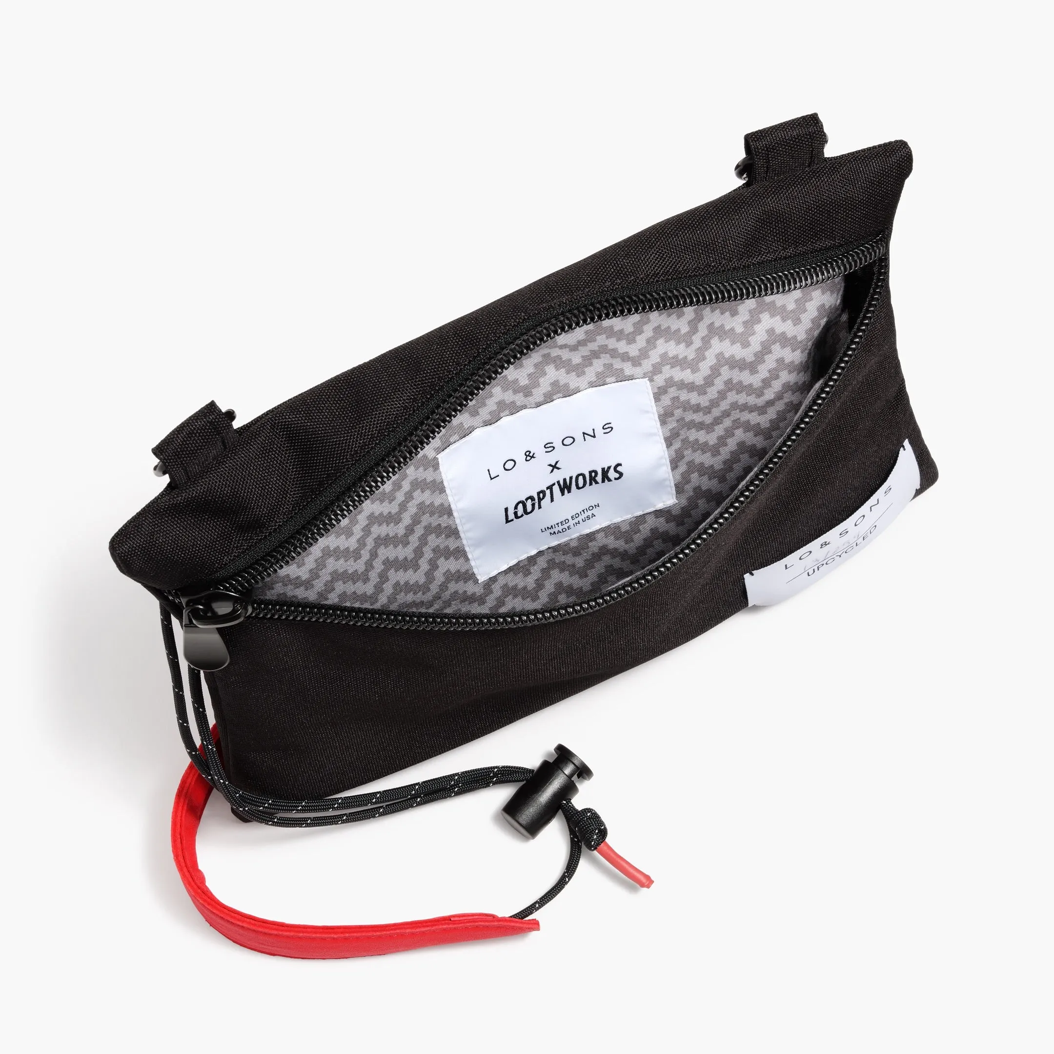 Hilo Upcycled Sacoche - Recycled Poly - Black / Cotton Zig Zag with Red Shoulder / Grey Paracord