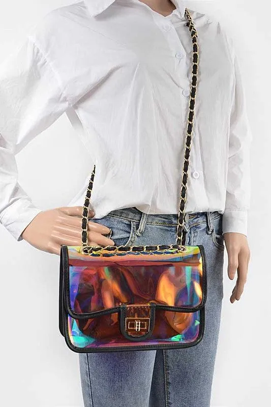 Holographic Vinyl Soft Clutch with Inner Pouch