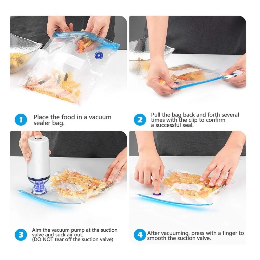 Homlly Reusable Sous Vide Food Vacuum Sealer Ziplock Bags with Portable Manual/Electric Vacuum Sealer Pump