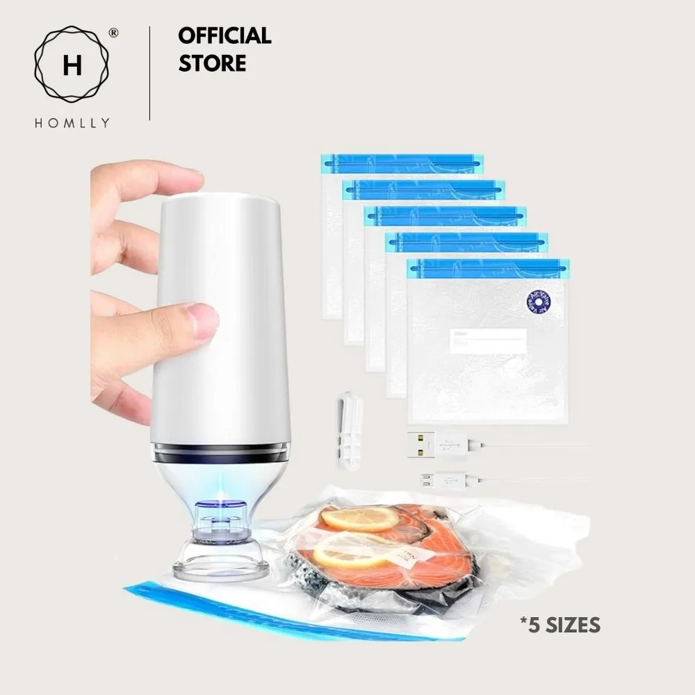 Homlly Reusable Sous Vide Food Vacuum Sealer Ziplock Bags with Portable Manual/Electric Vacuum Sealer Pump