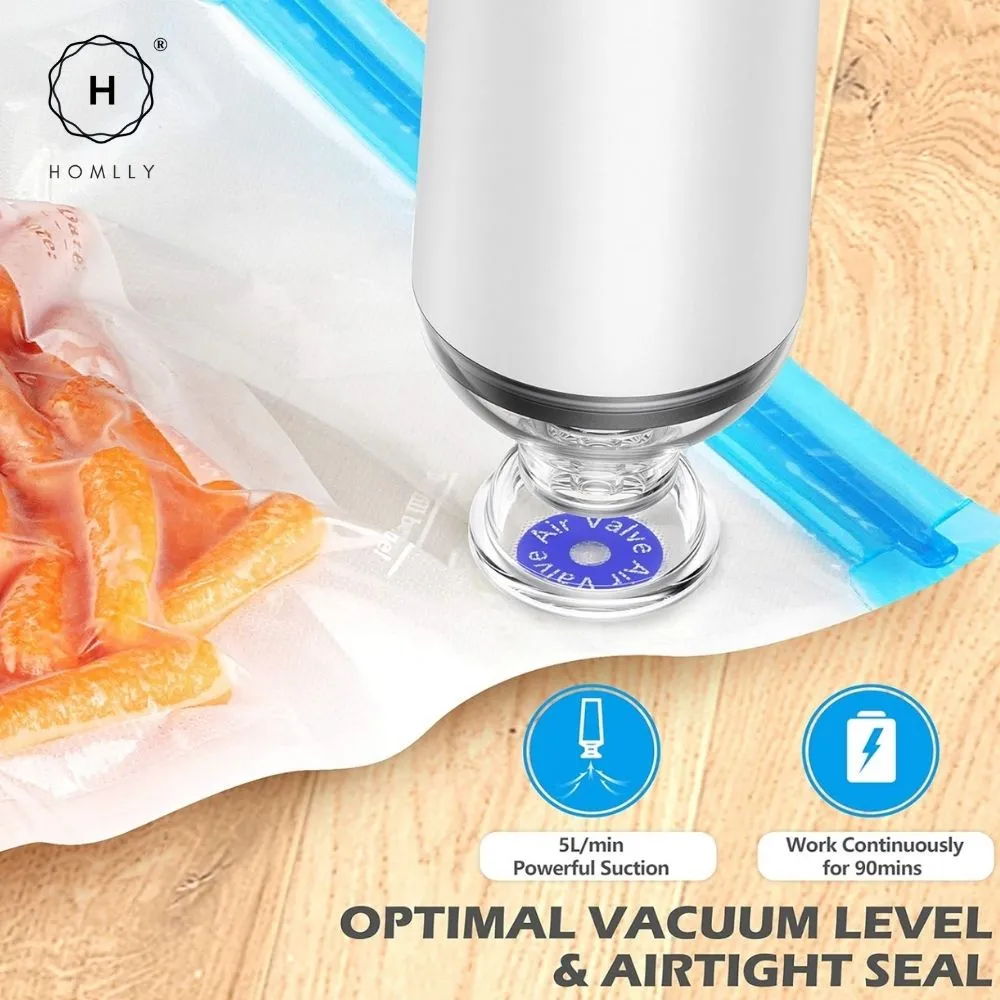 Homlly Reusable Sous Vide Food Vacuum Sealer Ziplock Bags with Portable Manual/Electric Vacuum Sealer Pump