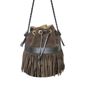 J & M Davidson Leather Drawstring Bag Brown