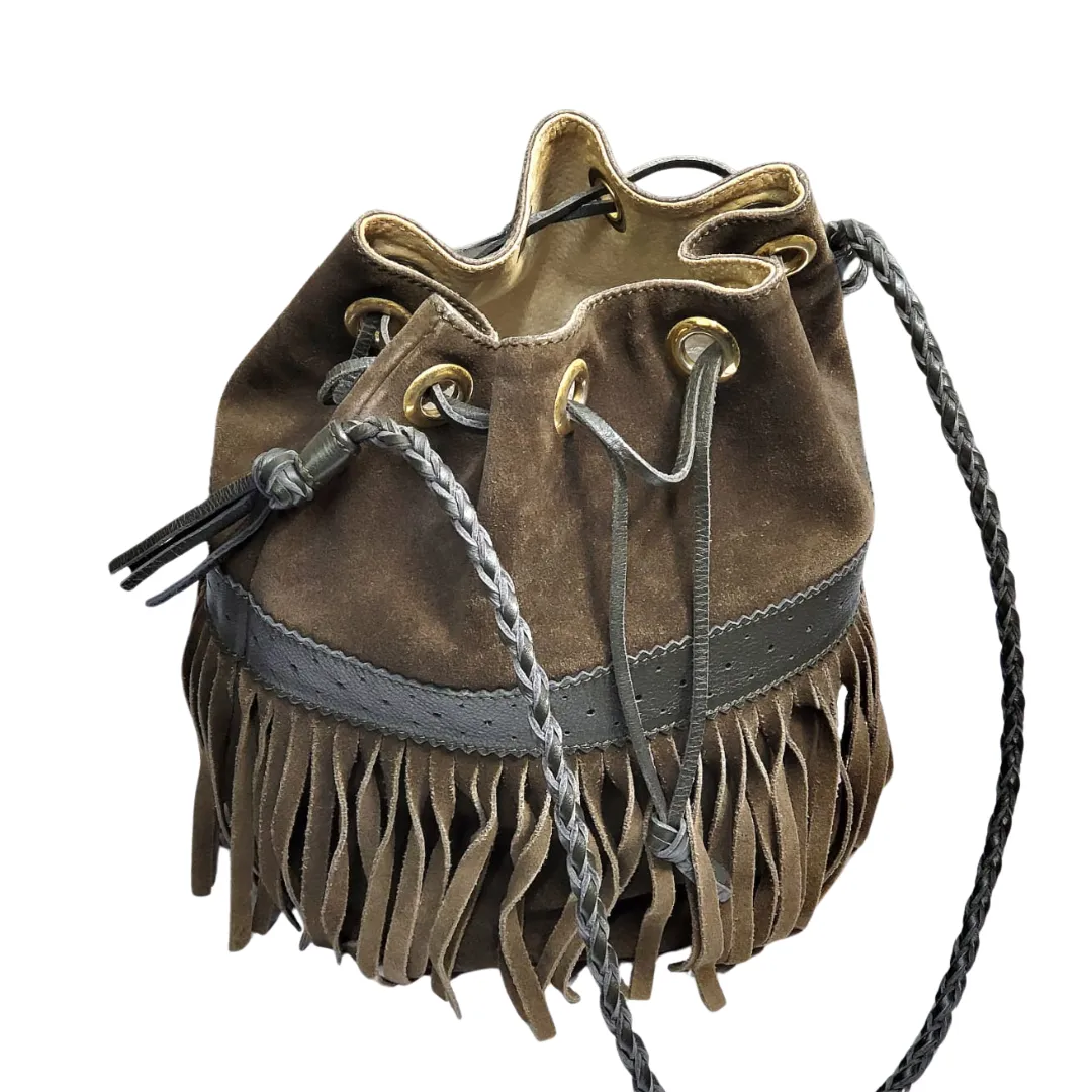 J & M Davidson Leather Drawstring Bag Brown