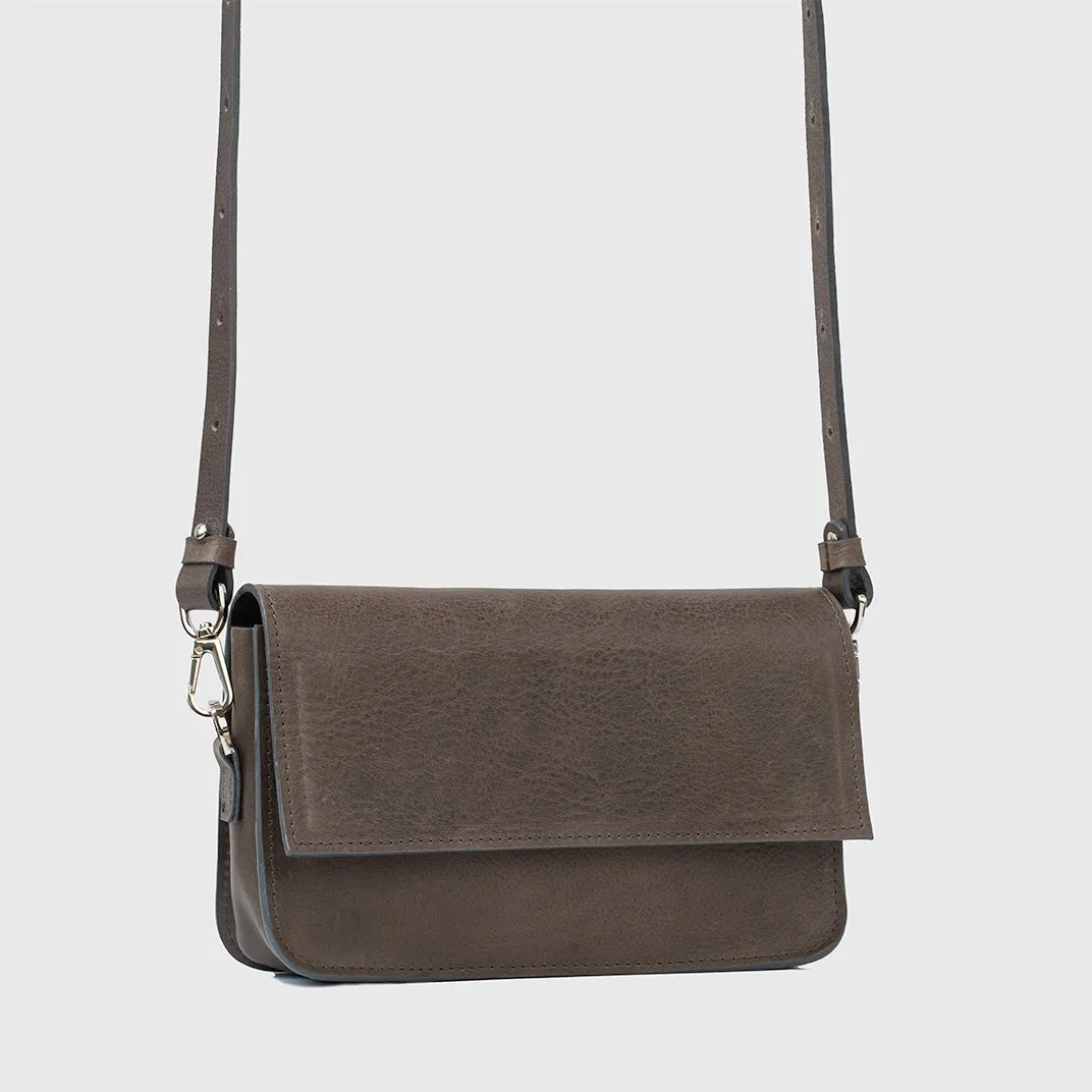 Leather Shoulder Bag - Curie (Gray)