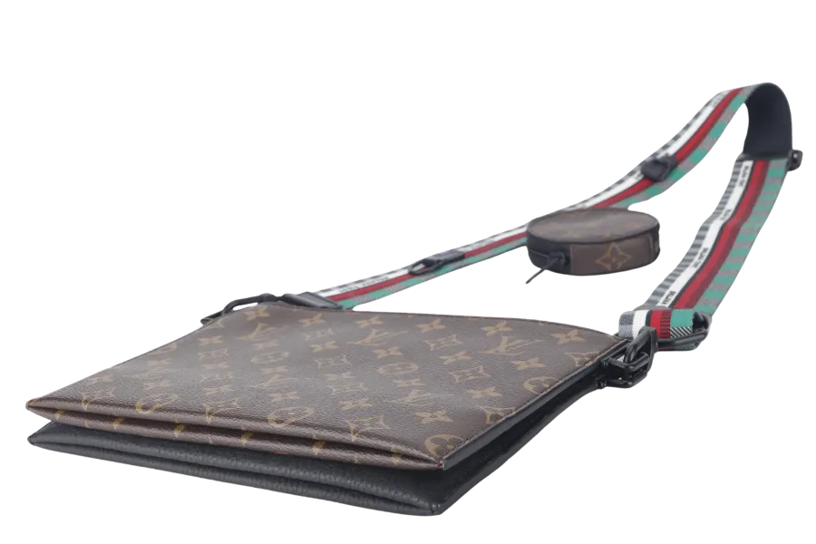 LOUIS VUITTON TRIO POUCH BAG (M59681) MONOGARAM BLACK EMPREINTE WITH ROUND POUCH, STRAPS AND DUST COVER