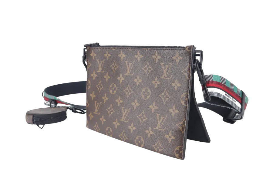 LOUIS VUITTON TRIO POUCH BAG (M59681) MONOGARAM BLACK EMPREINTE WITH ROUND POUCH, STRAPS AND DUST COVER