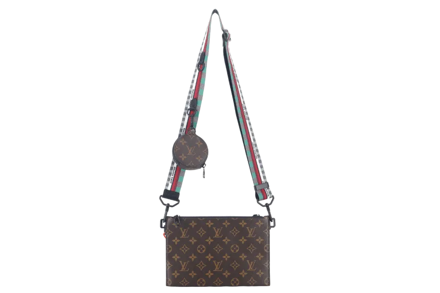 LOUIS VUITTON TRIO POUCH BAG (M59681) MONOGARAM BLACK EMPREINTE WITH ROUND POUCH, STRAPS AND DUST COVER