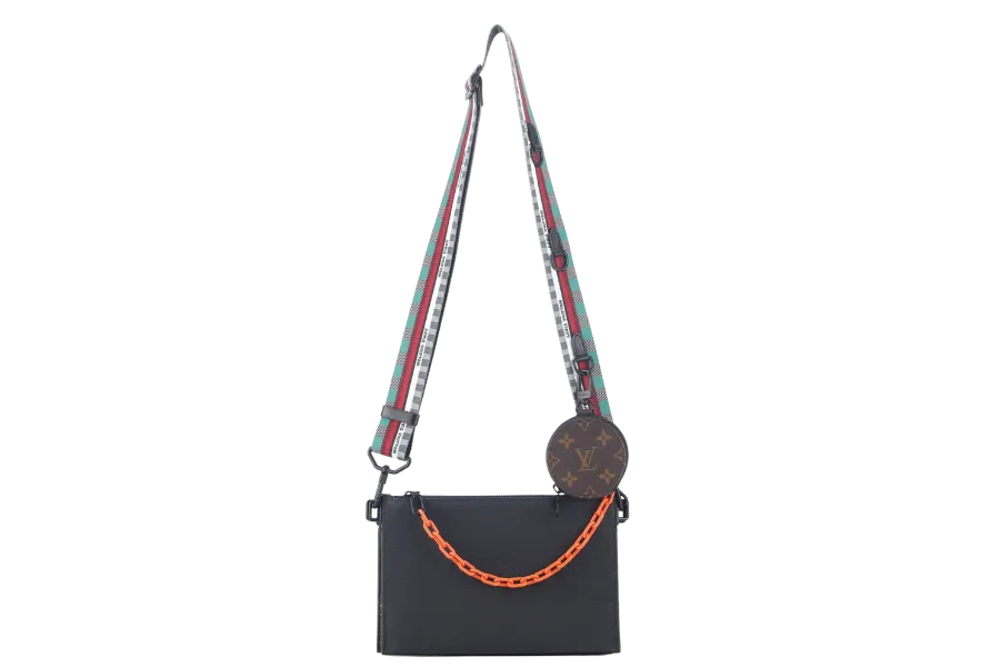 LOUIS VUITTON TRIO POUCH BAG (M59681) MONOGARAM BLACK EMPREINTE WITH ROUND POUCH, STRAPS AND DUST COVER