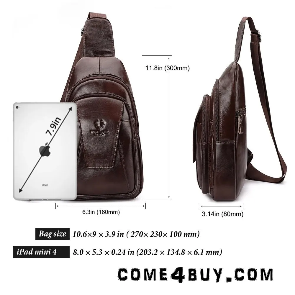 Men Genuine Leather Back Anti-theft Zipper Pocket Chest Bag Fashion Casual Wear-resistant Crossbody Bag Shoulder Bag