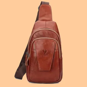 Men Genuine Leather Back Anti-theft Zipper Pocket Chest Bag Fashion Casual Wear-resistant Crossbody Bag Shoulder Bag