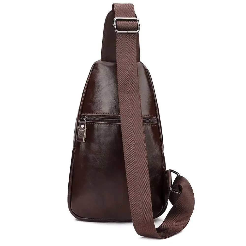 Men Genuine Leather Back Anti-theft Zipper Pocket Chest Bag Fashion Casual Wear-resistant Crossbody Bag Shoulder Bag