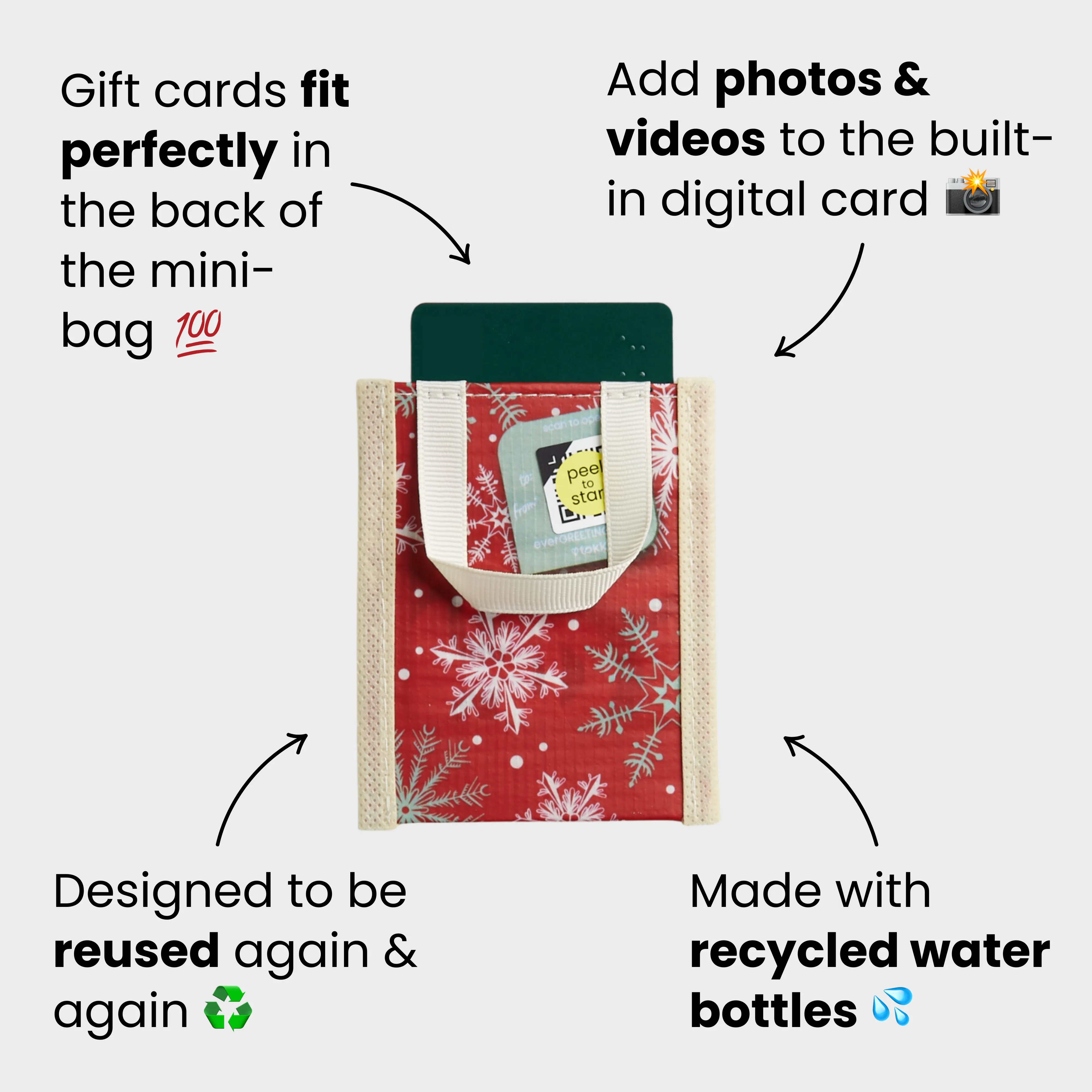 Merry & Bright Bundle | 8-Pack Reusable Gift Bags with Handles and Built-In QR Greeting Cards