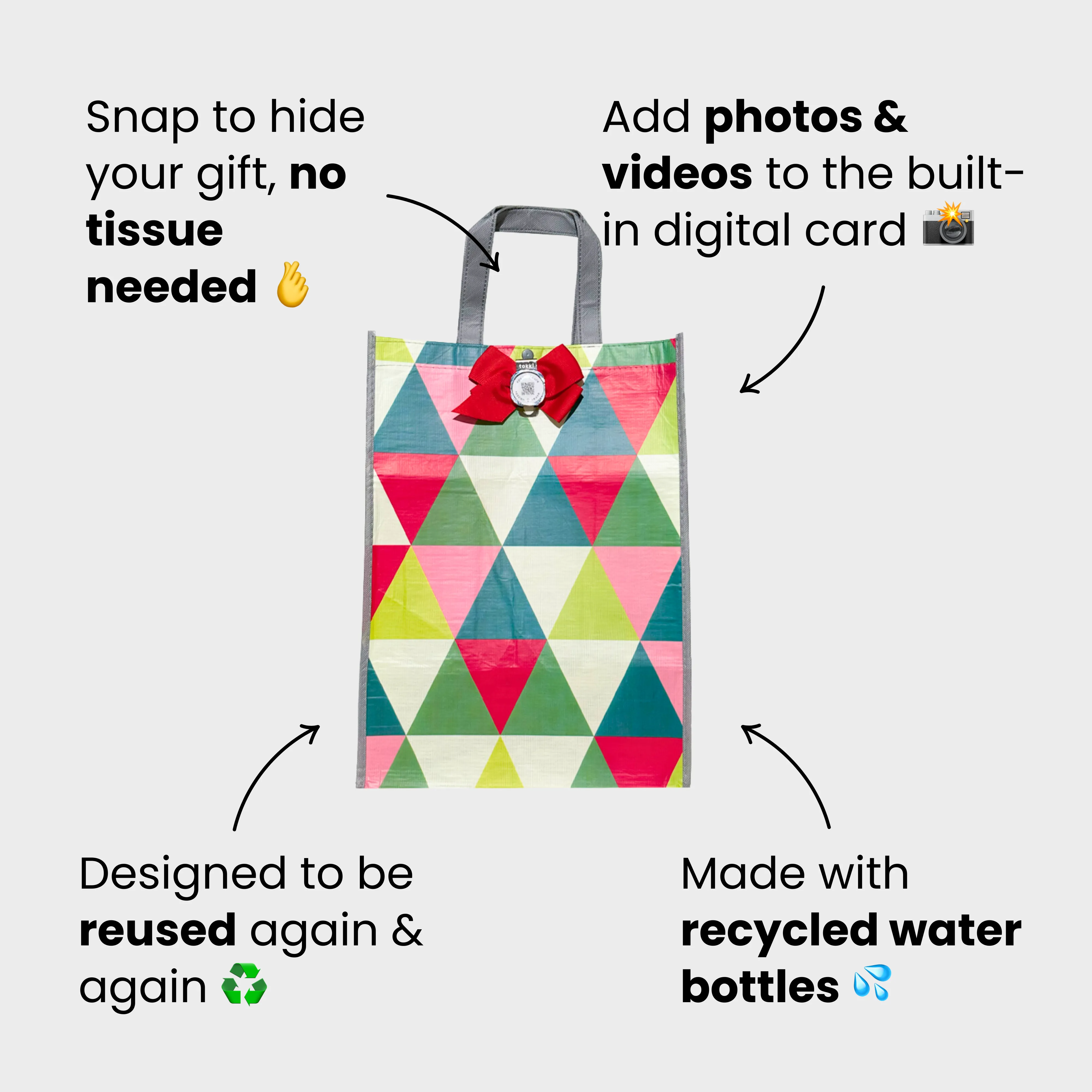 Merry & Bright Bundle | 8-Pack Reusable Gift Bags with Handles and Built-In QR Greeting Cards